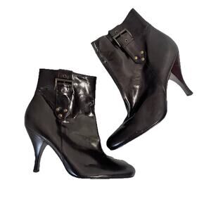 Enzo Angiolini Boots Booties size 10M Chocolate Brown Leather Buckle 4" Heel